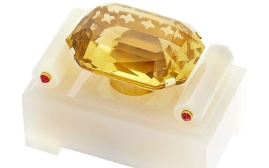 Cartier Agate, Gold, Silver, Citine and Cabochon Ruby Bell-Push
