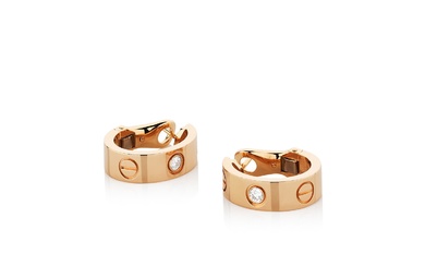 Cartier, Pair of gold and diamond earrings, 'Love'