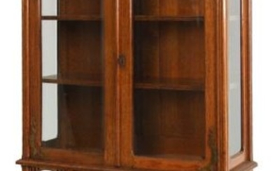 Carved Oak Two Door Crystal Cabinet