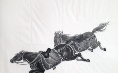 Cavalli di Arte Orientale su carta di riso, cm 67x67