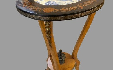 Centre table - Brass, Ceramic, Bois noirci / stained wood, Marquetry
