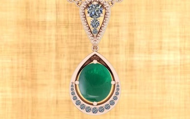 Certified 9.78 Ctw Emerald And Diamond I1/I2 14K Rose Gold Victorian Style Pendant Necklace
