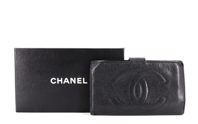 Chanel CC Continental Wallet in Black Caviar Leather with Box
