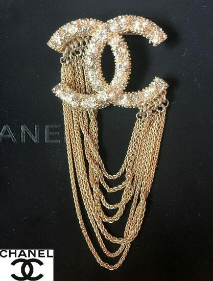 Chanel CC Gold Pearl and Crystal Brooch Authentic
