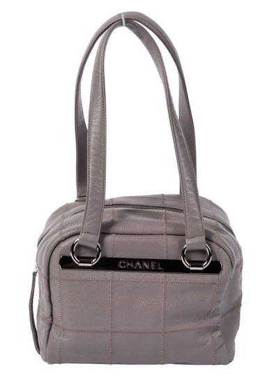 Chanel Grey Quilted Leather Zip Shoulder Bag