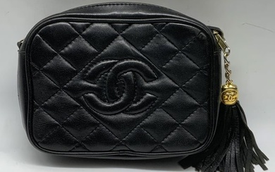 Chanel Style Black Quilted Leather CC Handbag