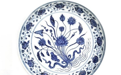 Chinese Blue and White Ming-Style Lotus Dish