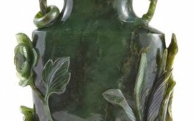 Chinese Carved Spinach Jade Vase and Cover