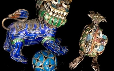 Chinese Cloisonne Foo Dog Sculptures 19th Century
