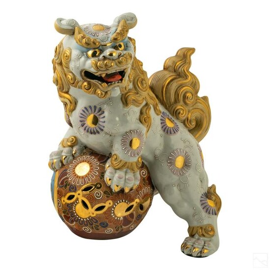 Chinese Enameled Porcelain Foo Dog Lion Sculpture