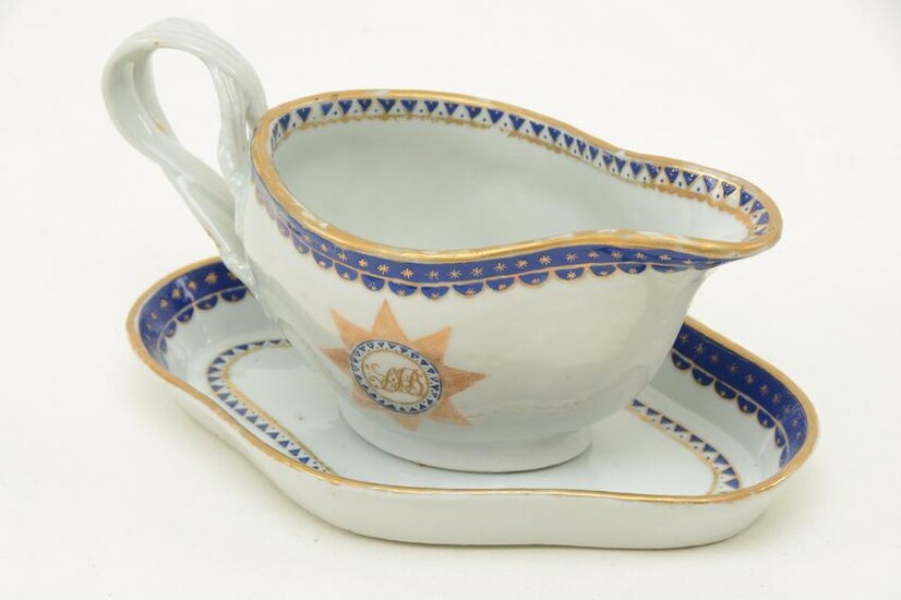 Chinese Export porcelain sauce pitcher and undertray