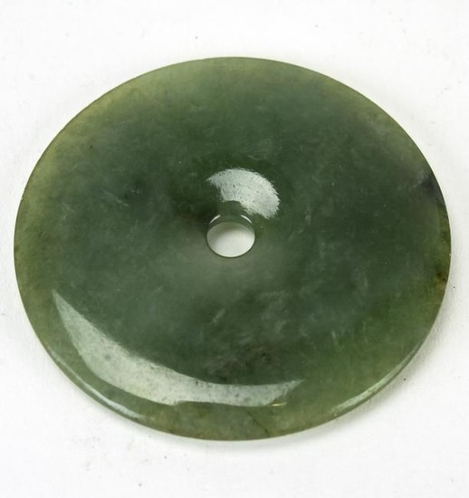 Chinese Green Jade Carved Bi Disc