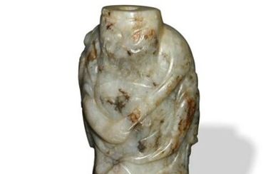 Chinese Jade Warrior Snuff Bottle with Stand, 18th C.