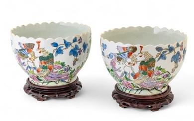 Chinese Painted Porcelain Bowls, Ca. 20th C., H 7" Dia. 11" 1 Pair