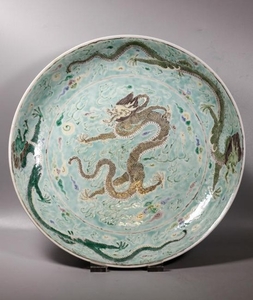 Chinese Qing Famille Verte Dragon Porcelain Plate