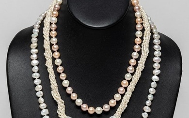 Chinese Sea Pearl & Jade Necklaces