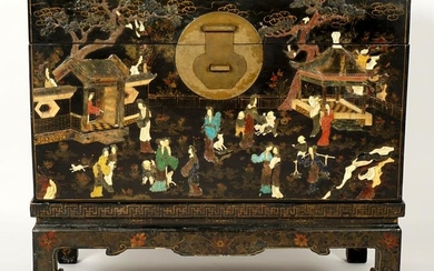 Chinese Stone Inlaid Chest on Stand