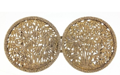 Chinese silver gilt two piece buckle, pierced and embossed w...