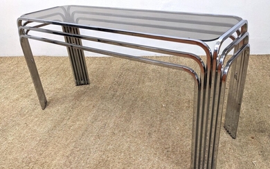 Chrome And Glass Console Hall Table. Triple Stacked Chr