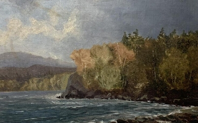 Coastal Scene Oil On Canvas Signed A.w.