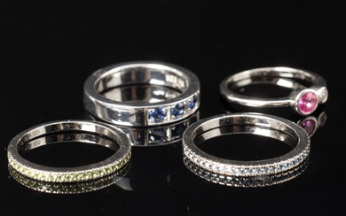 Collection of rings in gold-plated sterling silver, decorated with, among other things, cubic zirconia (4)