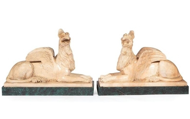 Continental Carved Marble Figures of Griffins