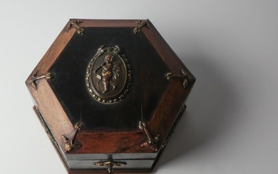 Continental hexagon Ladies' box lacquered, brass mounts 2nd half 19th century