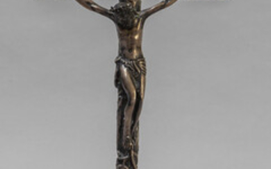 Croce in argento montata su base in marmi vari, sec.XVIII h.tot.cm.26
