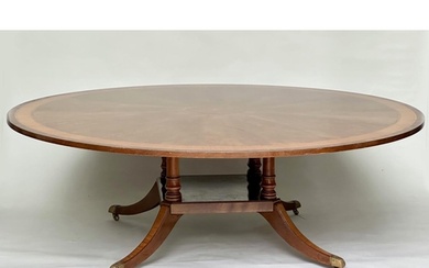 DINING TABLE, circular Regency style radially veneered mahog...