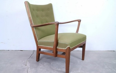 Danish Mid-Century Modern Olive Wood Wingback Armchair