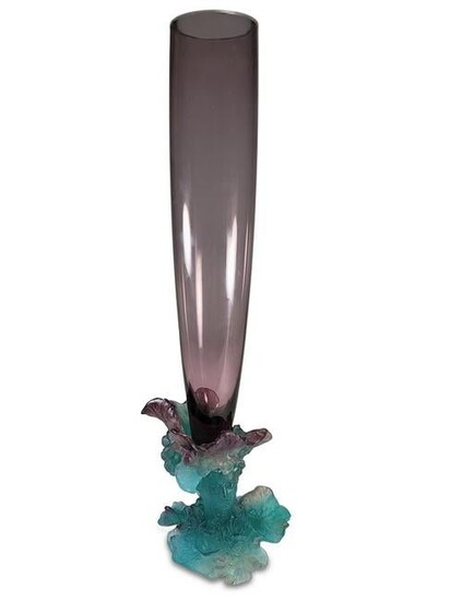Daum, France Bacchus pate de verre amethyst green vase