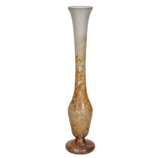 Daum Nancy Enamelled and Acid Etched Glass Vase