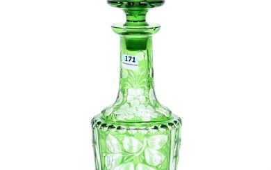Decanter, Cut Glass, Green Cut To Clear