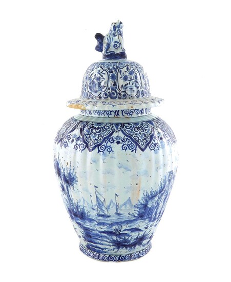 Delft pictorial covered urn