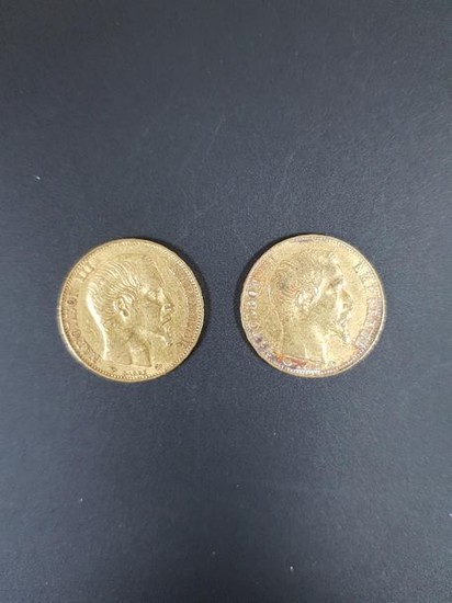 Deux pièces de vingt francs en or au...