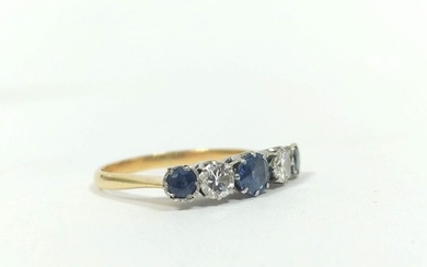 Diamond and sapphire five stone ring, two brilliants approxi...