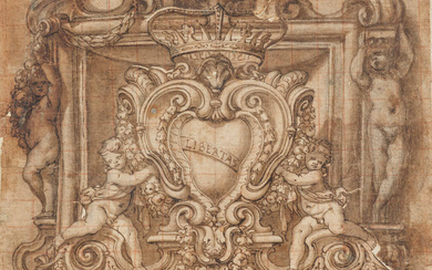 Domenico I Piola | Decorative Motif with Putti Holding a Crest