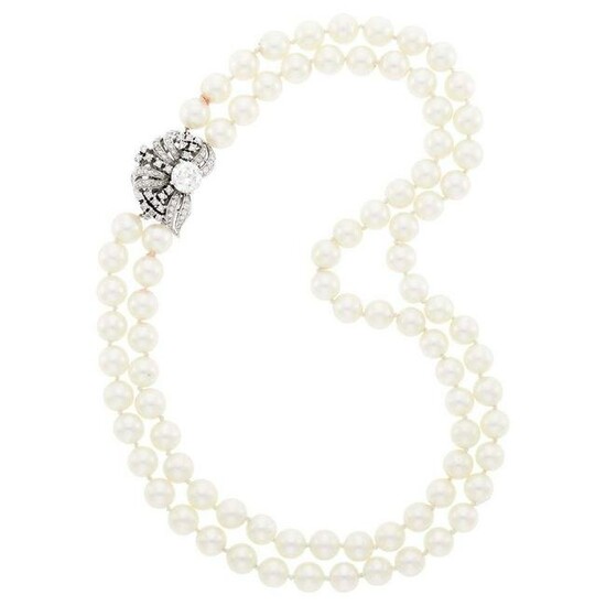 Double Strand Cultured Pearl Necklace with White Gold