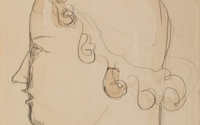 ELIE NADELMAN Female Classical Head in Profile. Pencil and ink wash on paper,...