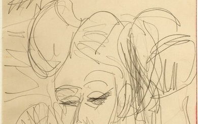ERNST LUDWIG KIRCHNER(Aschaffenburg 1880-1938 Frauenkirch)Tête de femme (Gerda). Vers 1915.Crayon sur papier.Au verso avec le...