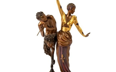 ERTE Romain DeTirtoff Bronze Woman & Satyr Statue