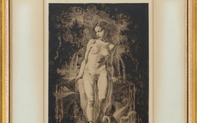 ETCHING OF LEDA AND THE SWAN Signed illegibly lower right. 14" x 9.5" sight. Framed 24" x 17".