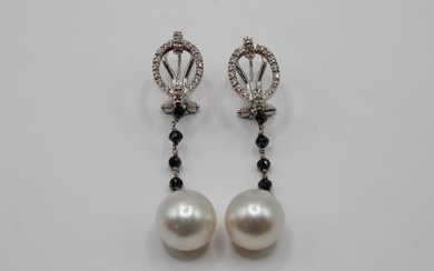 Earrings - 18 kt. White gold - 0.45 tw. Diamond (Natural) - Pearl