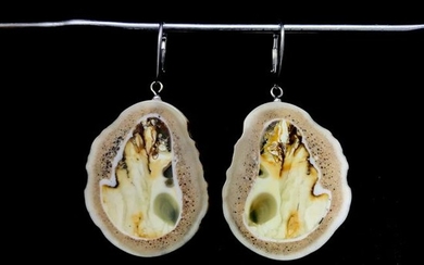 Earrings silver unique deer horn Baltic amber inlay