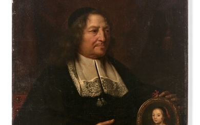 Ecole française vers 1670 Entourage de Claude LefebvrePortrait d'homme tenant le portrait de sa filleHuile...