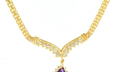 Elegant Italian Amethyst and Diamond Necklace, 14K