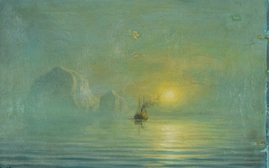 Emanuel A. Petersen. 'The supply ship through the fjord, West Greenland'
