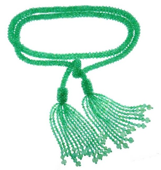 Emerald Bead Strand Tussle Sautoir Necklace