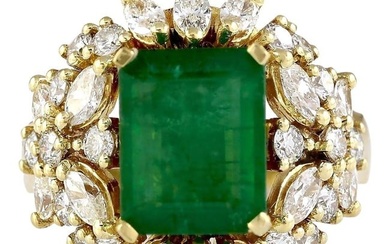Emerald Diamond Ring 14K Yellow Gold
