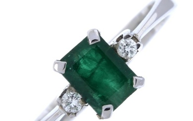 Emerald & diamond three-stone ring